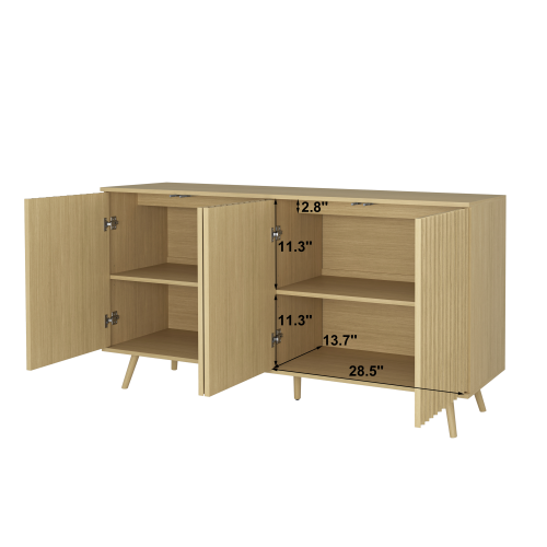 Sideboard Buffet Cabinet with Storage, Long Sideboard Storage Cabinet with 4 Doors, Wood Credenza Console Coffee Bar Cabinets with Adjustable Shelves for Living Room Kitchen Dining Room Natural