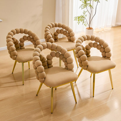 2 Pack Modern Velvet Dining Chairs, Bubble Padded Back Accent Chairs with Gold Metal Legs