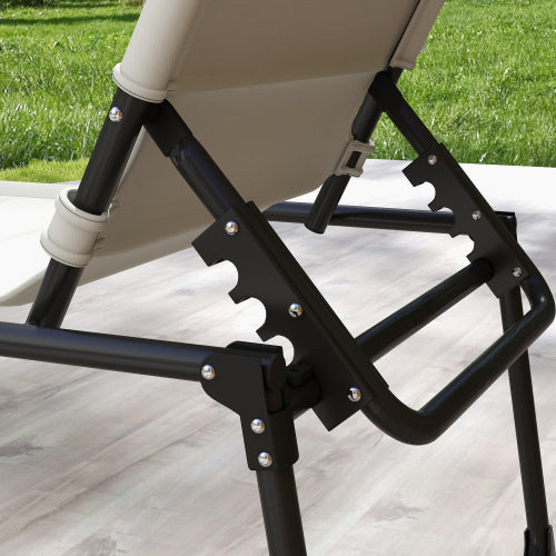 Outsunny 2 Pcs Outdoor Lounge Chair, Adjustable Backrest Folding Chaise Lounge, Cushioned Tanning Chair w/ Sunshade Roof & Pillow Headrest for Beach, Camping, Hiking, Cream White