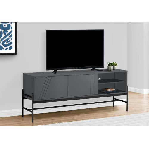 Grey 60 inch TV Stand with Storage Cabinet and Open Shelf