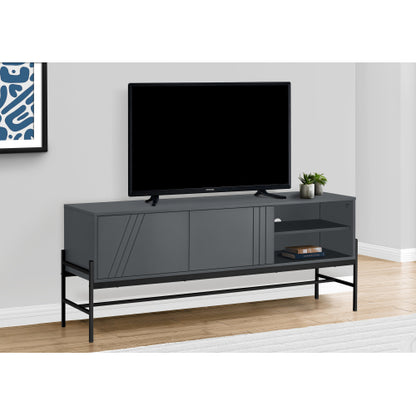 Grey 60 inch TV Stand with Storage Cabinet and Open Shelf