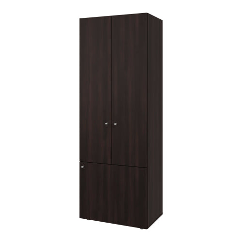 3-Door Tall Wardrobe Cabinet with 4 Shelves – Freestanding Storage Armoire for Bedroom or Entryway, Stained Walnut