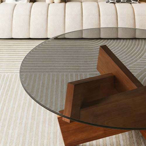 27.5inch  Round Mid Century Coffee Table, Walnut