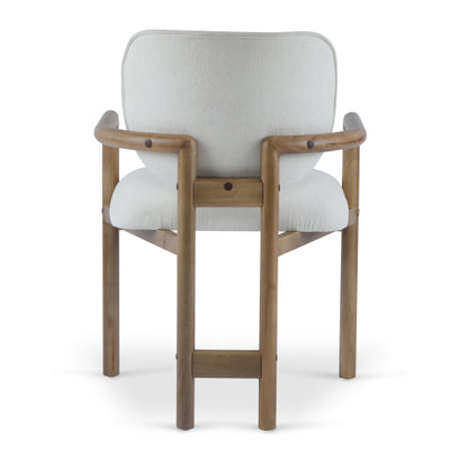 Set of 2 White Fabric King Louis Rubberwood Arm Dining Chairs, 300 LBS Weight Capacity
