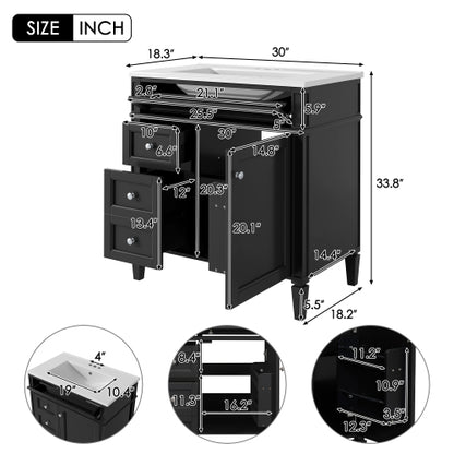 30'' Bathroom Vanity with Top Sink, Modern Bathroom Storage Cabinet with 2 Drawers and a Tip-out Drawer, Single Sink Bathroom Vanity