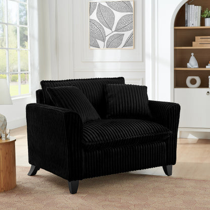 Black Retro Corduroy Ergonomic Lazy Single Sofa Chair with Dual Armrests