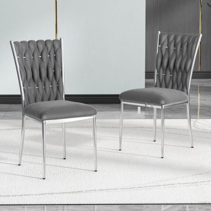 Velvet Upholstered Dining Chairs with Metal Legs, Set of 2, Dark Gray
