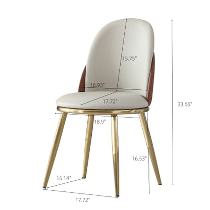 Set of 2 Beige PU Leather Dining Chairs, Gold Rust-Proof Stainless Steel Frame 330lbs Max Load