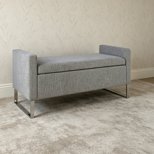 47" Ottoman with Storage,Upholstered Entryway Bench for Bedroom and Living Room,End of Bed Bench with Metal Base, Grey. Modern style
