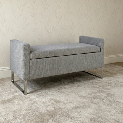 47" Ottoman with Storage,Upholstered Entryway Bench for Bedroom and Living Room,End of Bed Bench with Metal Base, Grey. Modern style