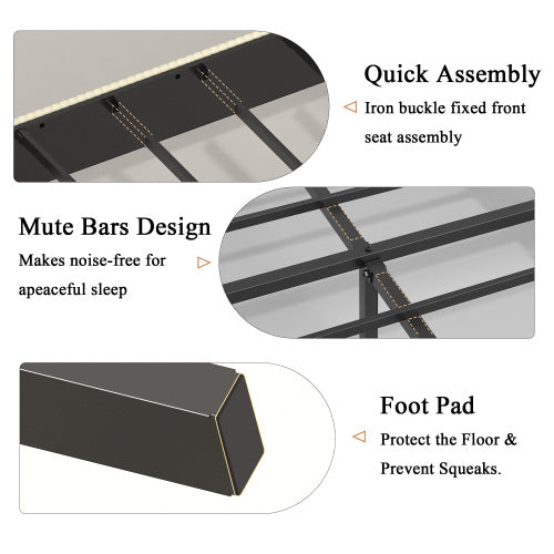 Queen Size Platform Bed , Metal Bed Frame with Charging Station, No Box Spring Needed, (Beige), Noise Free,Easy Assemble.