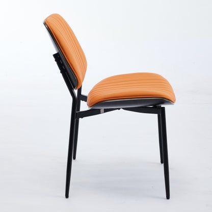 Mid-Century Modern Dining Chairs Set of 2, Orange PU Upholstered Chair with Walnut Bentwood Back & Metal Legs