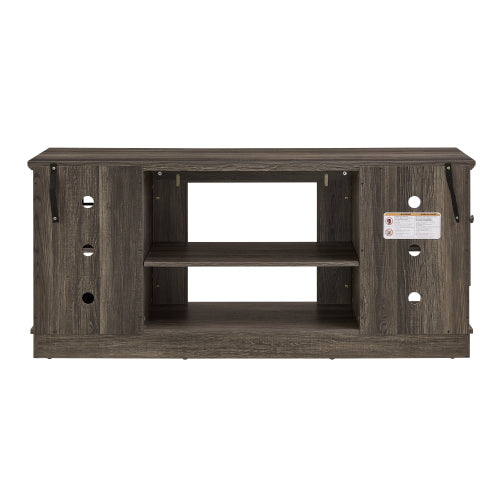 58 Inch Grey Faux Stone Two-Door TV Media Console Adjustable Shelves 6 Cable Holes Fits TVs Up To 65 Inch