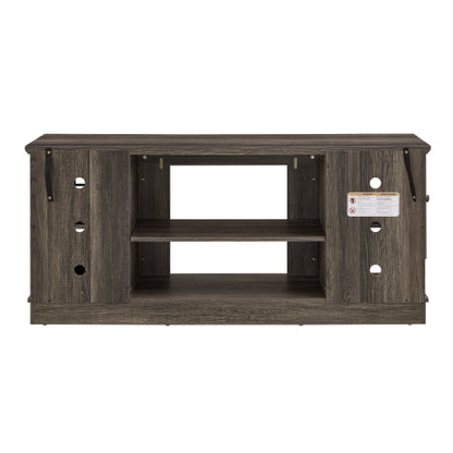 58 Inch Grey Faux Stone Two-Door TV Media Console Adjustable Shelves 6 Cable Holes Fits TVs Up To 65 Inch