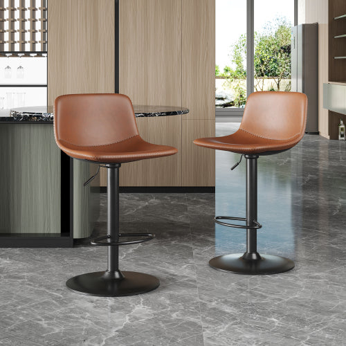 Adjustable Bar Stools Set of 2, Mid Century Modern Swivel Bar Stools, Industrial Bar Height Stools With Back Support Counter Height Bar Chairs Pu Leather Bar Stool for Kitchen Island Rustic Barstools