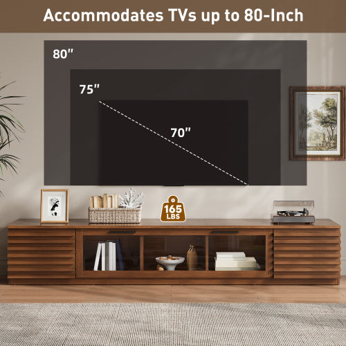 70.8 inch Walnut APP Control RGB LED Glass Flip Door TV Stand Legless Media Console For 80 inch TV