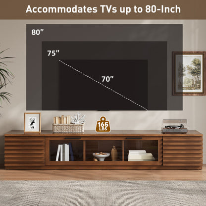 70.8 inch Walnut APP Control RGB LED Glass Flip Door TV Stand Legless Media Console For 80 inch TV