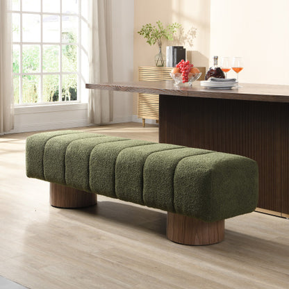 Upholstered Dining Bench for Dining Room, No-Assembly End of Bed Entryway Bench Ottoman for Bedroom Living Room, Green Boucle Fabric, 300 LBS Weight Capacity