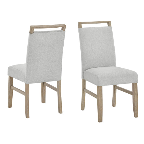 Light Gray Fabric Dining Chairs with Rubberwood Legs, Set of 2