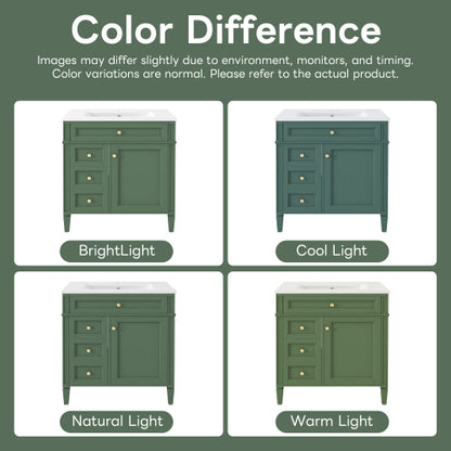 30'' Bathroom Vanity with Top Sink, Modern Bathroom Storage Cabinet with 2 Drawers and a Tip-out Drawer, Single Sink Bathroom Vanity