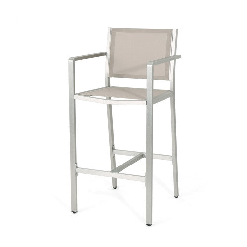 29.50" Barstools with Silver Rust-Proof Aluminum Frame, Grey Mesh, Set of 2