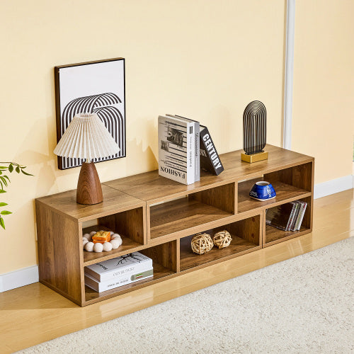 Extendable Rustic Wood Grain Modular TV Stand Freestyle Combination Open Cubby Media Console