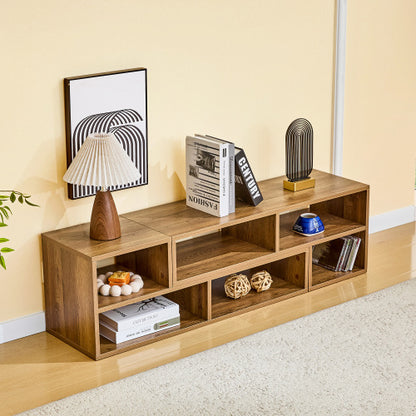 Extendable Rustic Wood Grain Modular TV Stand Freestyle Combination Open Cubby Media Console