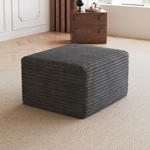Dark Grey Plush Corduroy Sofa Ottoman, No-Assembly Modular Cloud Sectional Couch with Chaise Lounge