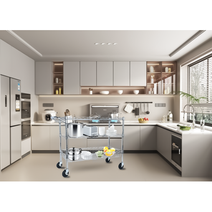 Heavy Duty Rolling Utility Cart,3 Tier Rolling Carts with Wheels,with Handle Bar  Shelf Liners,Storage Cart for Kitchen,Restaurant,Plant Display,Chrome