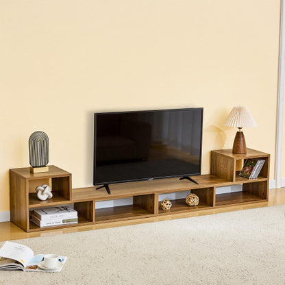 Extendable Rustic Wood Grain Modular TV Stand Freestyle Combination Open Cubby Media Console