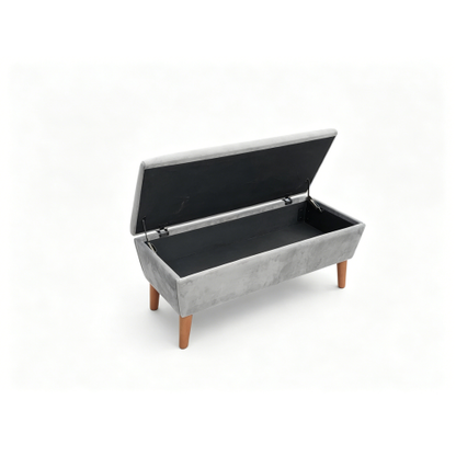 42 inch Linen Ottoman Bench with Solid Wood Tapered Legs