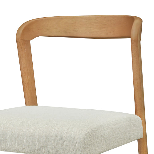 Open Back Rubberwood Dining Chairs with Upholstered Seats, Set of 2, Natural/Beige