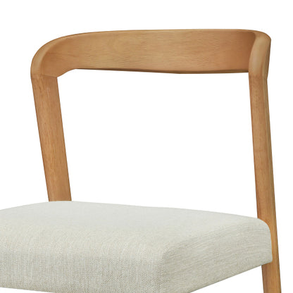 Open Back Rubberwood Dining Chairs with Upholstered Seats, Set of 2, Natural/Beige