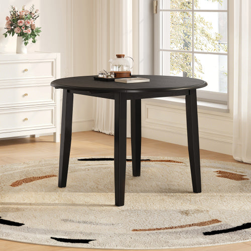 Extendable Round Dining Table for 2-4 People, Folding Wood Dining Table with Adjustable Size, Space-Saving Design for Small Apartments and Dining Areas - BLACK