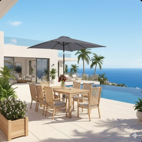 6.5 x 10 ft Gray Rectangular Patio Umbrella with Crank, Tilt, Polyester UV-Resistant Canopy for Pool, Backyard & Patio (Without base)