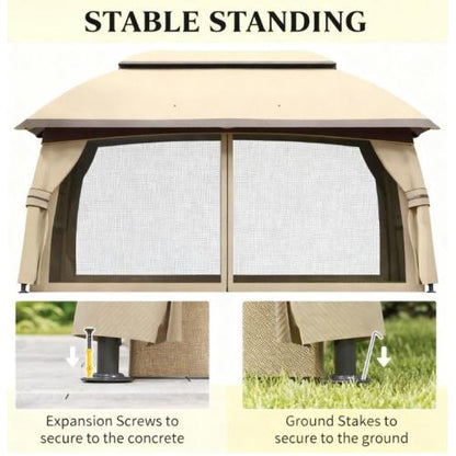 Large & Spacious Outdoor Gazebo Canopy Shelter,Patio Gazebo,with Netting,Vented Roof