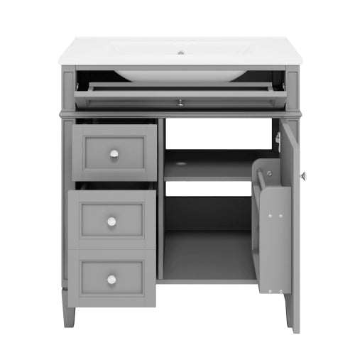 30'' Bathroom Vanity with Top Sink, Modern Bathroom Storage Cabinet with 2 Drawers and a Tip-out Drawer, Single Sink Bathroom Vanity