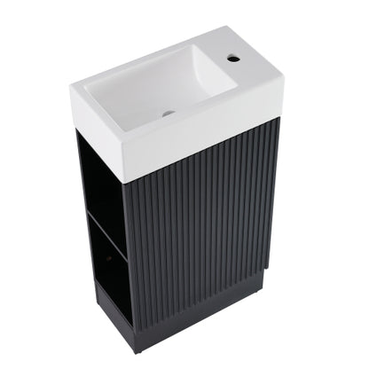 18.6" Bathroom Vanity with Sink, Bathroom Vanity Cabinet with Two-tier Shelf, Left or Right Orientation, Black (WF308491 New Color)