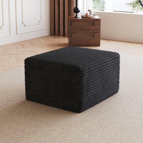 Black Plush Corduroy Sofa Ottoman, Pre-Assembled Modular Cloud Sectional Couch with Chaise Lounge