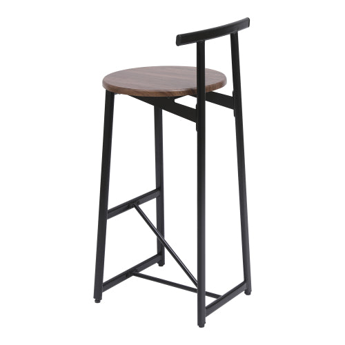 Bar Stool Set of 3 Counter Height Barstools with Back Armless Dining Chairs for Kitchen Island (Black & Walnut Brown)