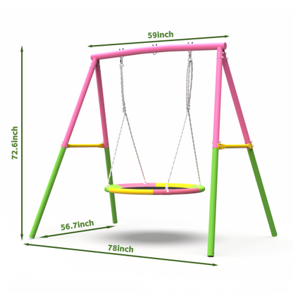 Flying Saucer Swing Set with Heavy Duty A-Frame Metal Swing Stand, Full Steel, Outdoor for Kids, Backyard, Playground, Outdoor