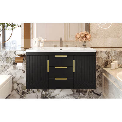 36'' Wall Mounted Bathroom Vanity with Resin Sink, Floating Bathroom Storage Cabinet with 2 Drawers, Solid Wood Bathroom Cabinet (Same as N710S236003B)