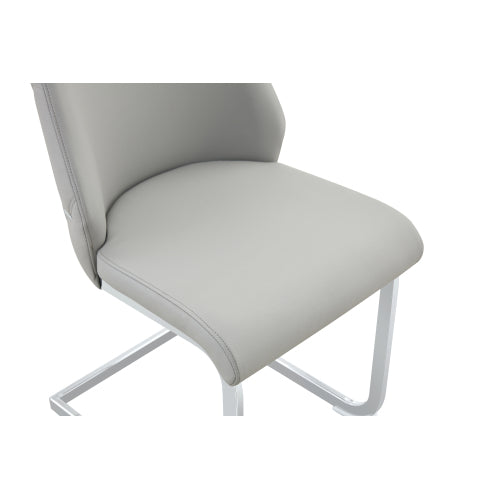 Set of 2 Light Gray Gold Mesh PU High Back Dining Chairs, Silver Back Ring Chrome Pull Handle Solid Iron Frame