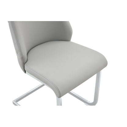 Set of 2 Light Gray Gold Mesh PU High Back Dining Chairs, Silver Back Ring Chrome Pull Handle Solid Iron Frame