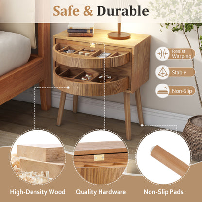 Rotating Hidden Compartment Nightstands, Mid Century Modern Concealment Furniture, Rattan Bed Side Table, Compartment End Table with Wood Legs, Bedside Tables for Bedroom, Living Room, Dorm, Natural