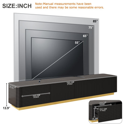 Luxury Fluted TV Stand with Faux Marble Top Black Entertainment Center
