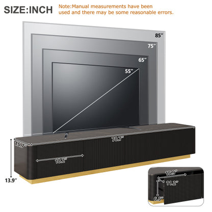 Luxury Fluted TV Stand with Faux Marble Top Black Entertainment Center