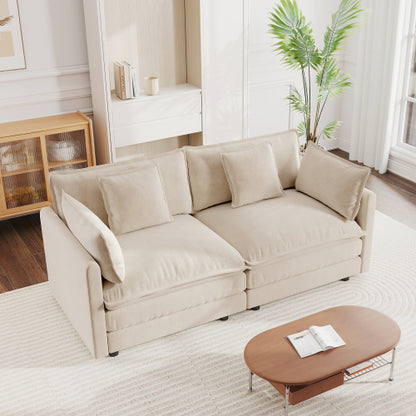 Light-Coffee Chenille Deep-Seat Loveseat Sofa with 4 Throw Pillows
