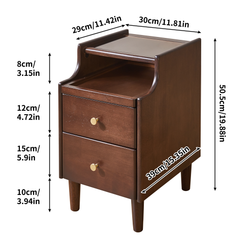 Solid Wood Nightstand with Drawer, Open Shelf and Pull-Out Storage Panel