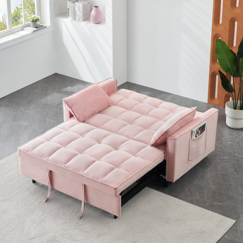 Modern 3-In-1 Convertible Velvet Pull-Out Sofa-Bed Loveseat with Pillow & Side Pockets for Living-Room Guest-Room